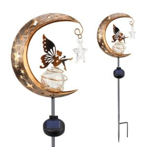SM231089B Fairy Sitting on Crackle Glass Ball Solar Stake Light