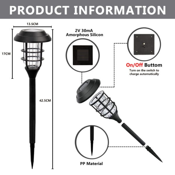 6-Pack Dome Solar Stake Lights with Black Metal Pole - Image 8