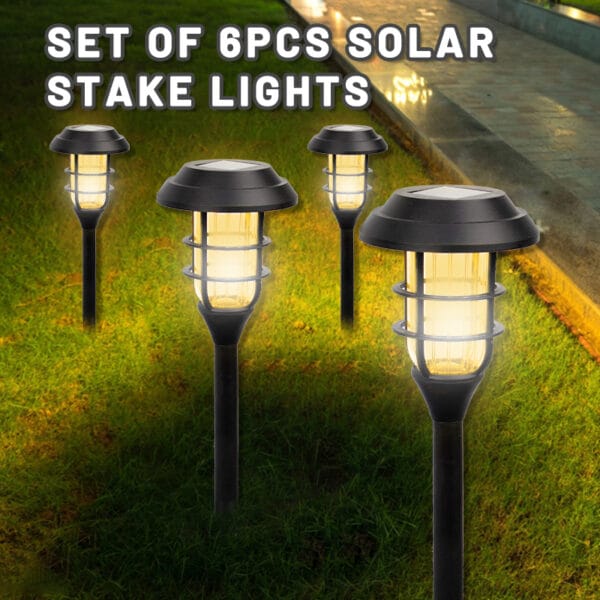 6-Pack Dome Solar Stake Lights with Black Metal Pole - Image 3