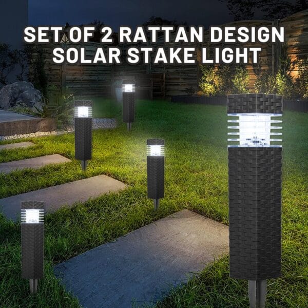 Set of 2 Rattan Design Solar Stake Light - Image 3