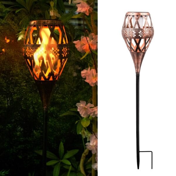 Lantern-Style Solar Torch Stake Light with Perforated Shade - Image 4