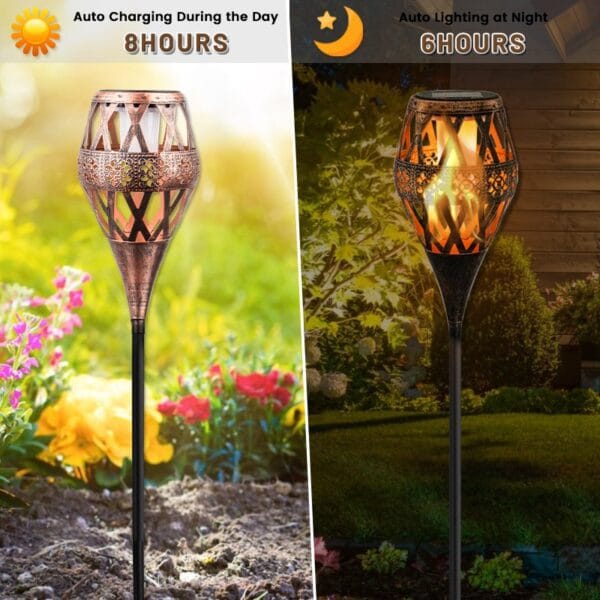 Lantern-Style Solar Torch Stake Light with Perforated Shade - Image 7