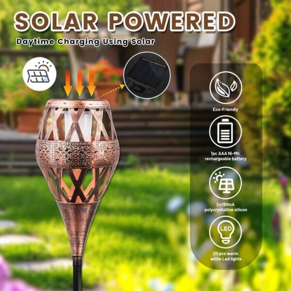Lantern-Style Solar Torch Stake Light with Perforated Shade - Image 6