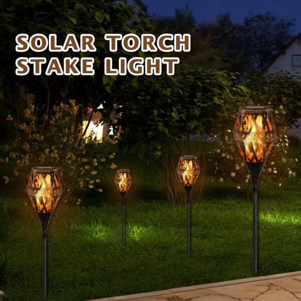 Lantern-Style Solar Torch Stake Light with Perforated Shade - Image 3