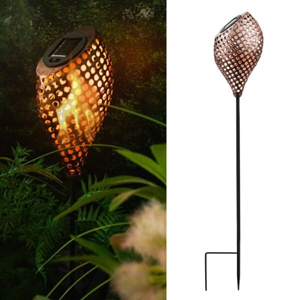 Mosaic Flame Solar Stake Light with Black Alloy Pole - Image 4