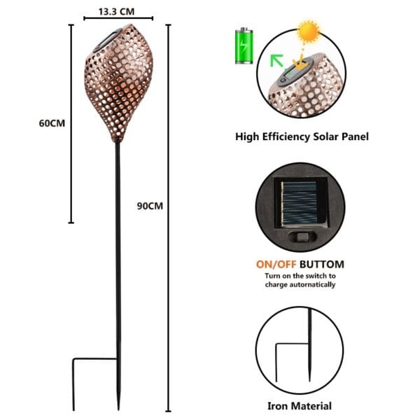 Mosaic Flame Solar Stake Light with Black Alloy Pole - Image 5