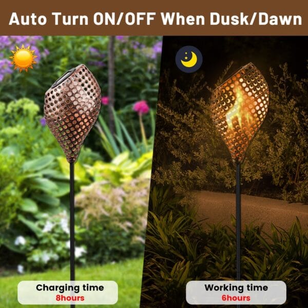 Mosaic Flame Solar Stake Light with Black Alloy Pole - Image 6