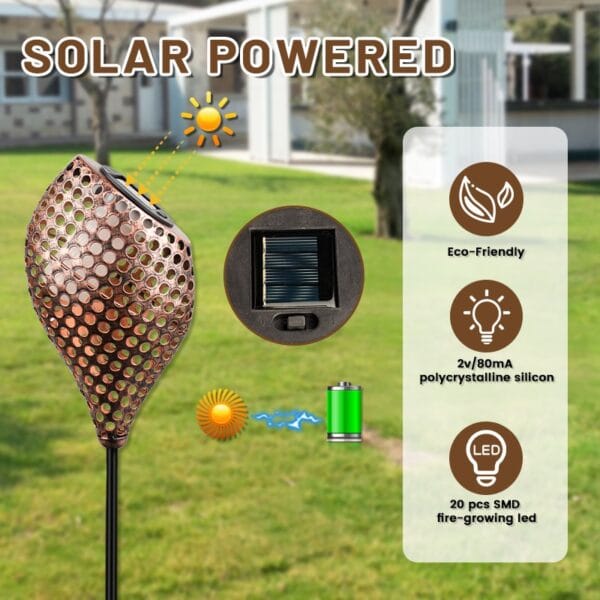 Mosaic Flame Solar Stake Light with Black Alloy Pole - Image 7