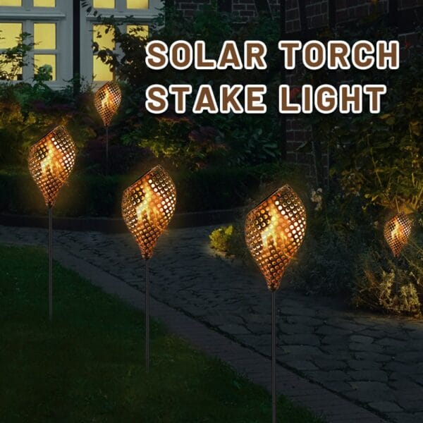 Mosaic Flame Solar Stake Light with Black Alloy Pole - Image 3