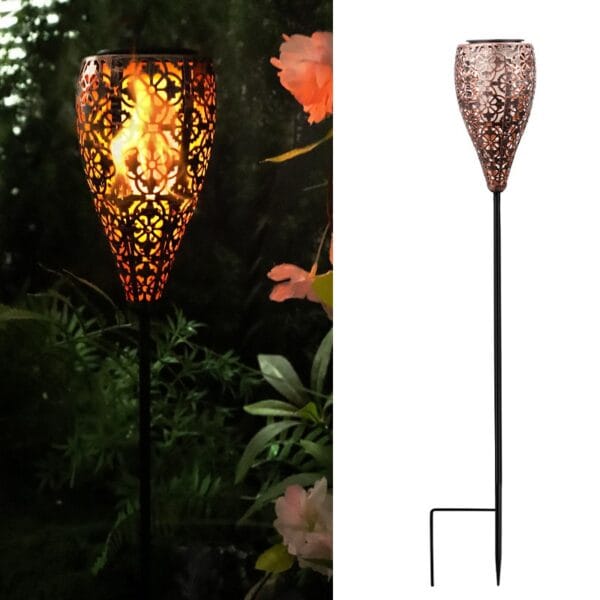Textured Flame Solar Stake Light with Matte Black Pole - Image 5