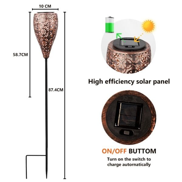 Textured Flame Solar Stake Light with Matte Black Pole - Image 6