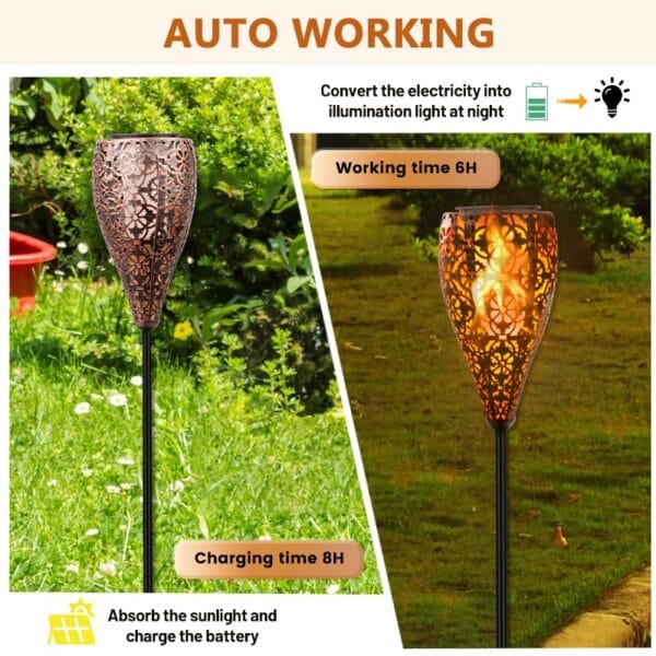 Textured Flame Solar Stake Light with Matte Black Pole - Image 7