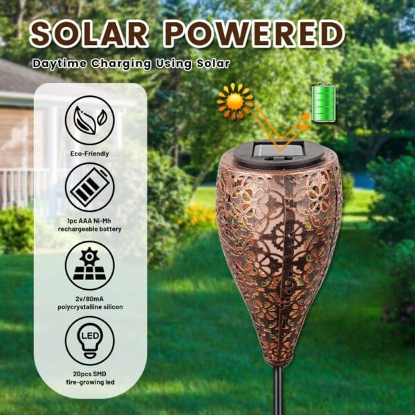 Textured Flame Solar Stake Light with Matte Black Pole - Image 8