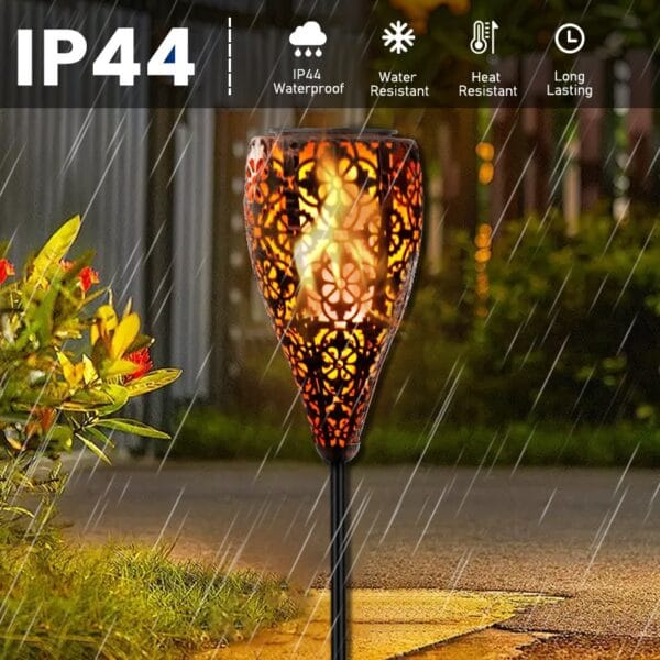 Textured Flame Solar Stake Light with Matte Black Pole - Image 4
