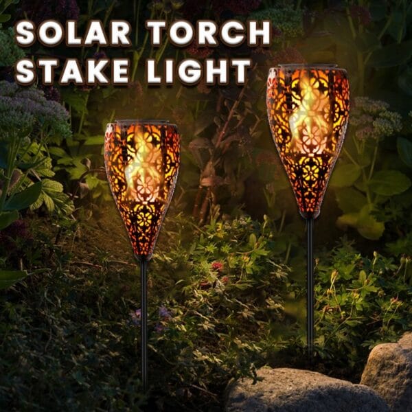 Textured Flame Solar Stake Light with Matte Black Pole - Image 3