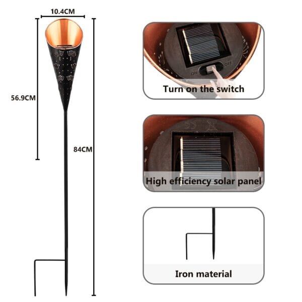 Orange-Black Solar Torch Stake Light with Tapered Top - Image 5