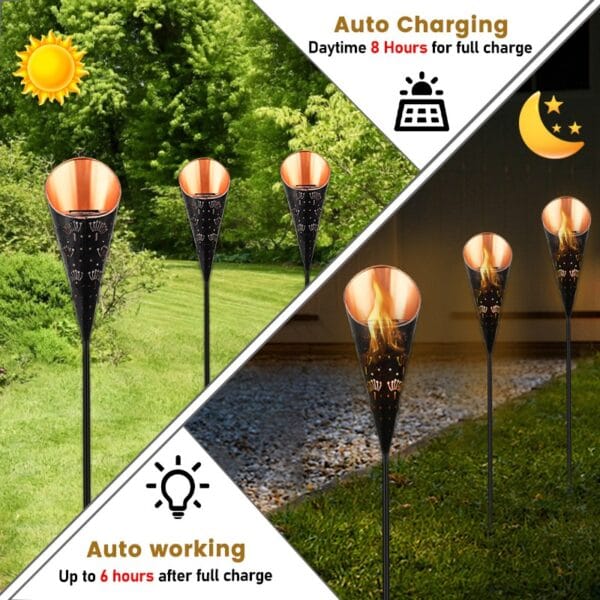 Orange-Black Solar Torch Stake Light with Tapered Top - Image 8