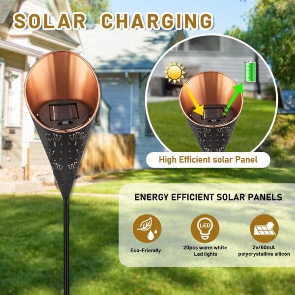 Orange-Black Solar Torch Stake Light with Tapered Top - Image 7