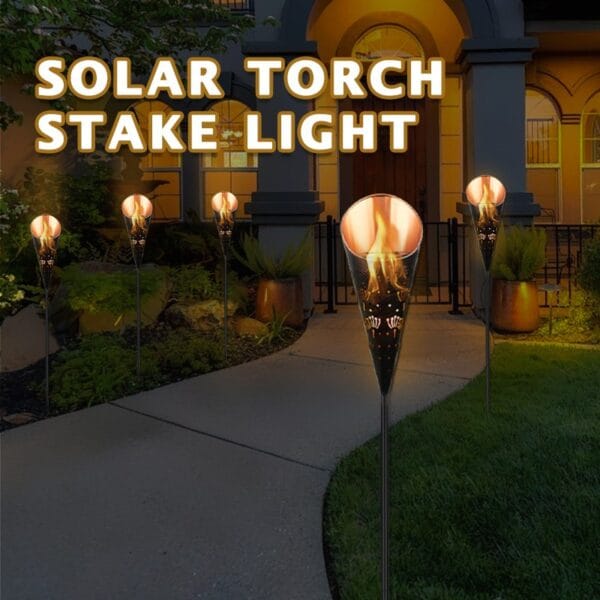 Orange-Black Solar Torch Stake Light with Tapered Top - Image 3