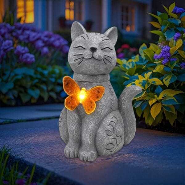 SM24124 Cat Statue with Solar Butterfly (2)