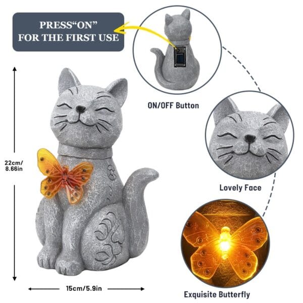 SM24124 Cat Statue with Solar Butterfly (3)