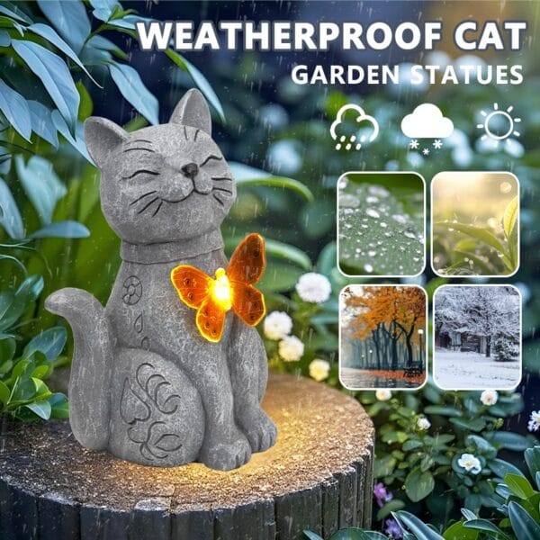 SM24124 Cat Statue with Solar Butterfly (6)
