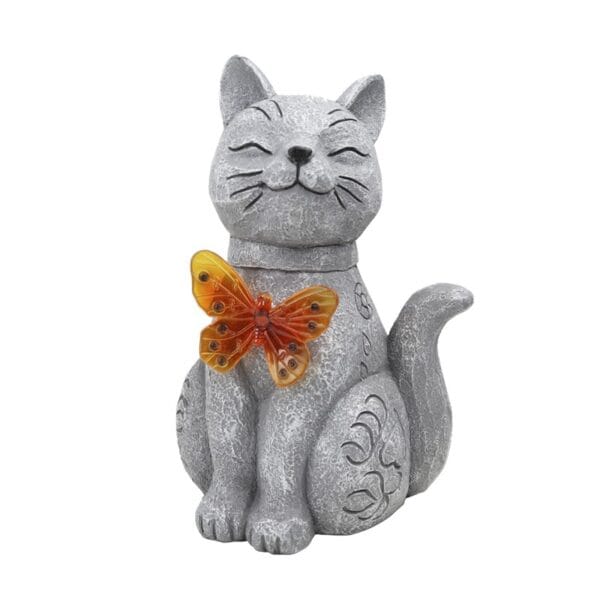 SM24124 Cat Statue with Solar Butterfly