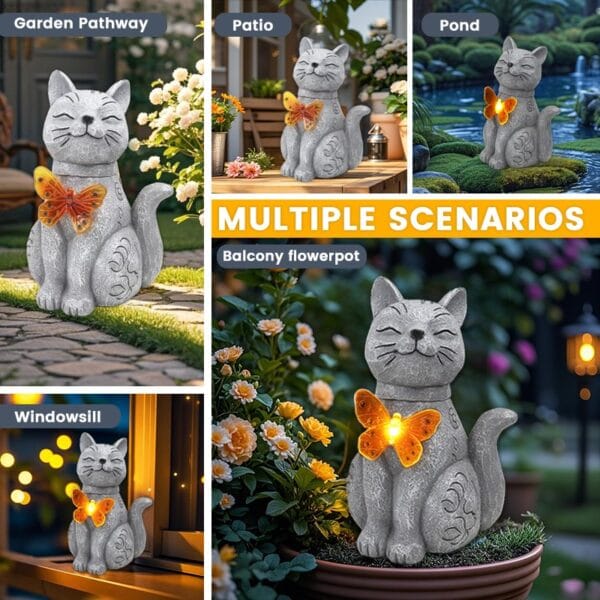 SM24124 Cat Statue with Solar Butterfly (7)