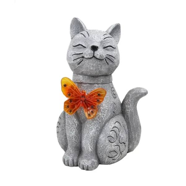 SM24124 Cat Statue with Solar Butterfly