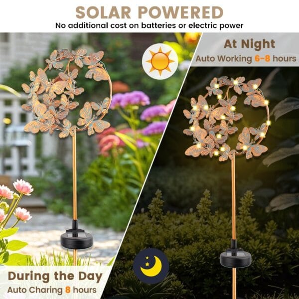 Golden Butterfly Solar Stake Light with 3D Wing Design & Black Pole - Image 8