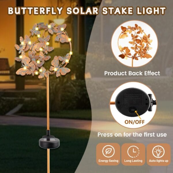 Golden Butterfly Solar Stake Light with 3D Wing Design & Black Pole - Image 5