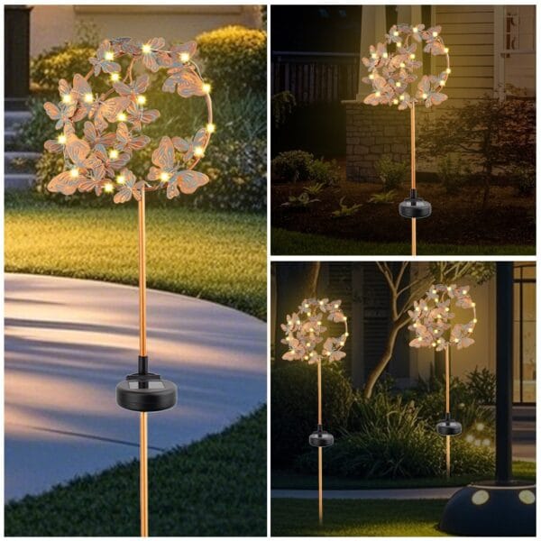 Golden Butterfly Solar Stake Light with 3D Wing Design & Black Pole - Image 3