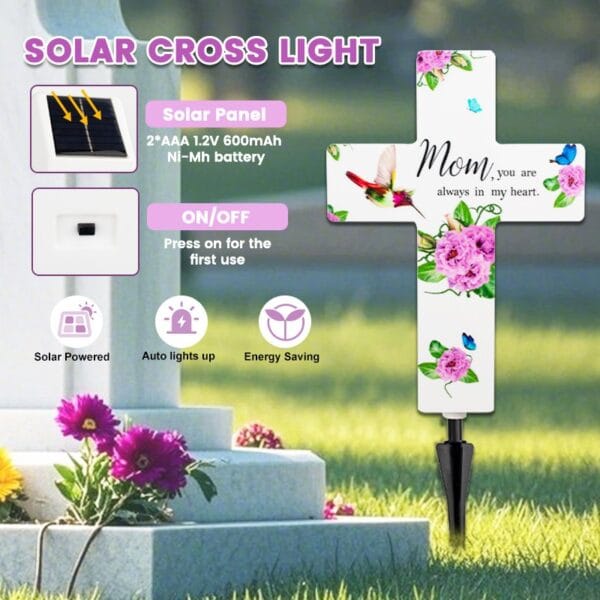 Memorial Cemetery Cross Solar Stake Light - Image 4