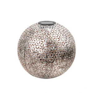 Spherical Solar Hollow Design Lantern Light - Silver with Geometric Star Cutouts