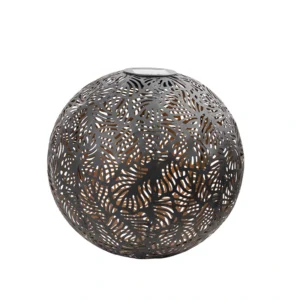 Spherical Solar Hollow Design Lantern Light - Dark Gray with Leaf-Inspired Cutouts