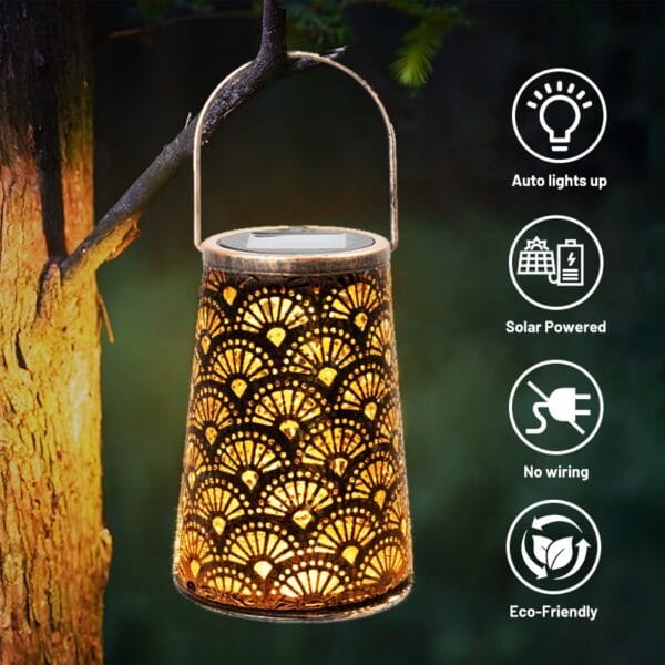Retro Hollow out Solar Lantern Hanging Solar Lights - Image 9