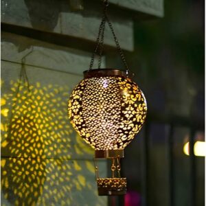 sm24890 hot air balloon solar hollow out hanging lantern light