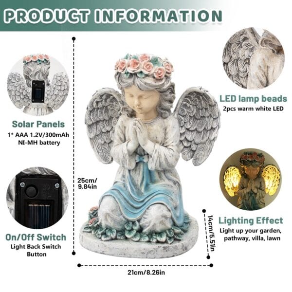 SM24893 Solar Garden Praying Angel Statue (3)