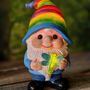 sm24896 resin rainbow hat garden gnome freestanding solar light