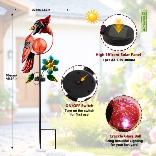 SM24929 Solar Red Bird Stake Light (3)