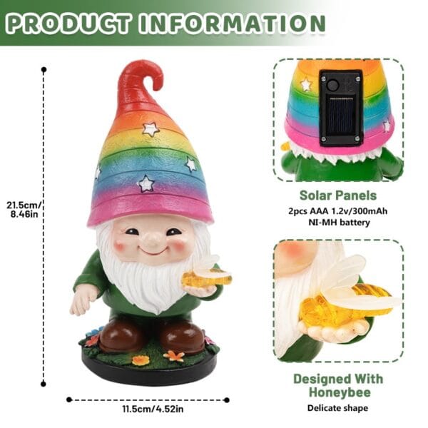 SM24949A Solar Rainbow Hat Garden Gnome Statue (3)