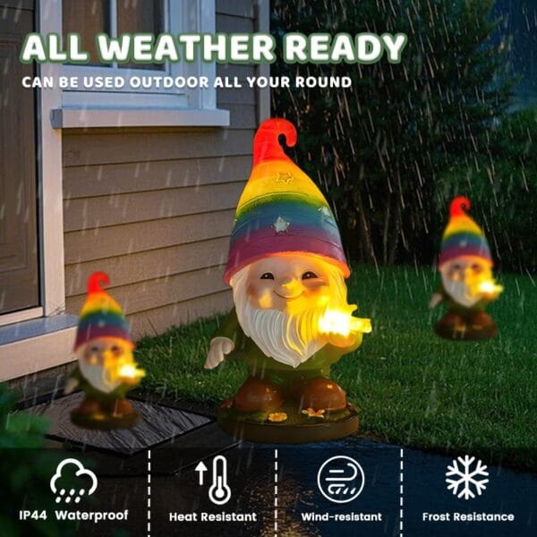 SM24949A Solar Rainbow Hat Garden Gnome Statue (6)