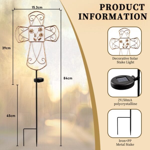 Cross-Shaped Solar Stake Light with Floral Perforations - Image 7