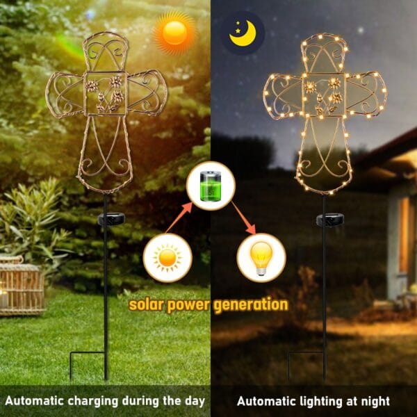 Cross-Shaped Solar Stake Light with Floral Perforations - Image 6