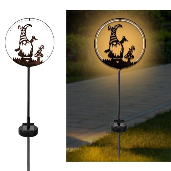 Black Gnome Solar Garden Light with gnome & animal silhouette - Image 8