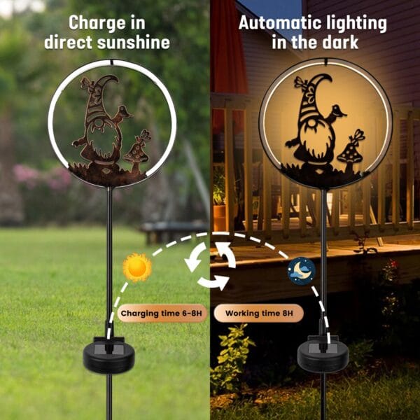 Black Gnome Solar Garden Light with gnome & animal silhouette - Image 6