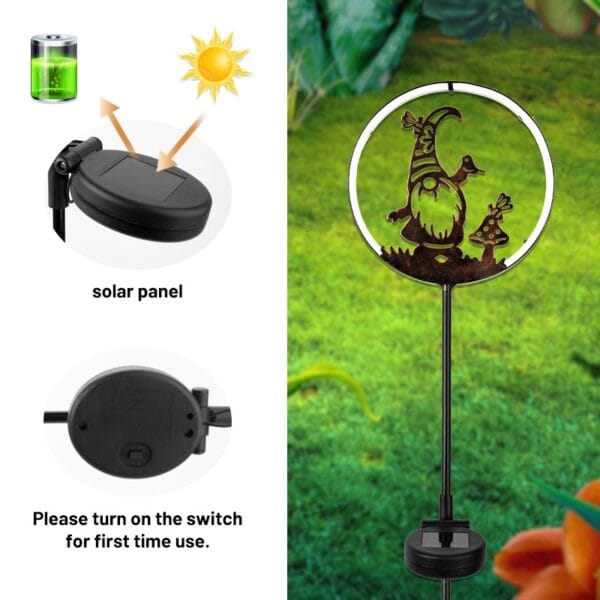 Black Gnome Solar Garden Light with gnome & animal silhouette - Image 5