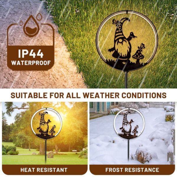 Black Gnome Solar Garden Light with gnome & animal silhouette - Image 4