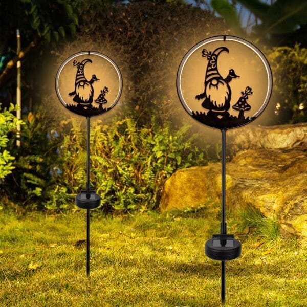 Black Gnome Solar Garden Light with gnome & animal silhouette - Image 3