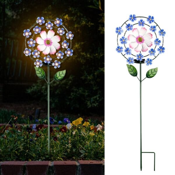 Floral Solar Stake Light with Pink-Blue Blossom - Image 8